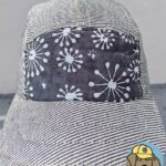 front view of blue and white 5 panel hat