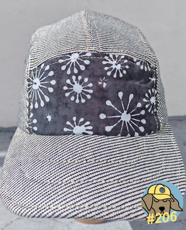 front view of blue and white 5 panel hat